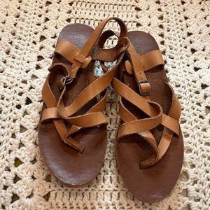 Lucky Brand Hoami Wedge Sandals Tan Leather size 8